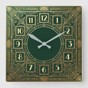 Horloge Carrée Art Déco Vert