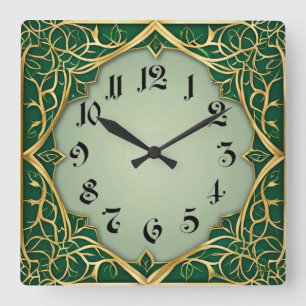 Horloge Carrée Art Déco Vert