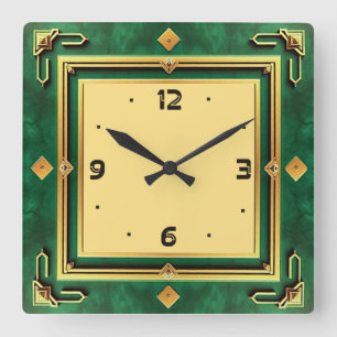 Horloge Carrée Art Déco Vert