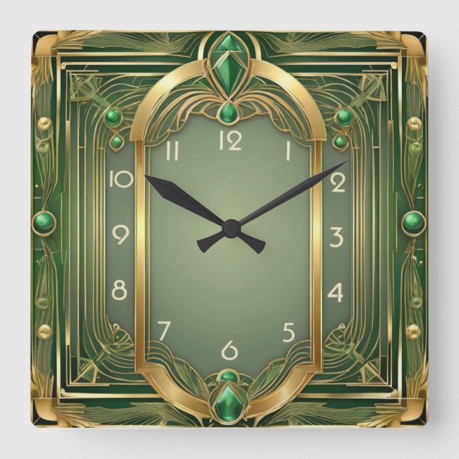 Horloge Carrée Art déco vert (Recto)