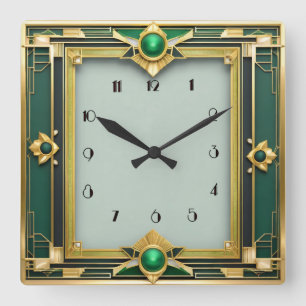 Horloge Carrée Art déco vert