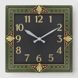 Horloge Carrée Art Déco Vert