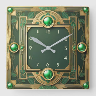 Horloge Carrée Art déco vert