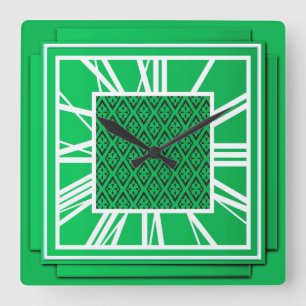 Horloge Carrée Art déco, vert émeraude