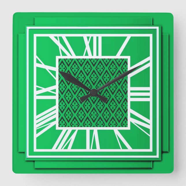 Horloge Carrée Art déco, vert émeraude (Recto)
