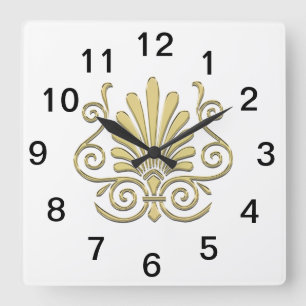 Horloge Carrée Art Déco Vintage Plume d'Or Arabesque