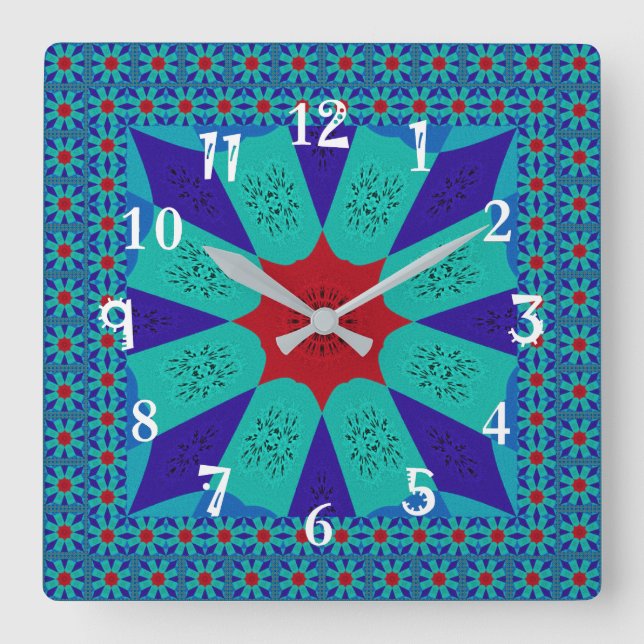 Horloge Carrée Art Égyptien Ancien : Un Mandala Vibrant. (Recto)