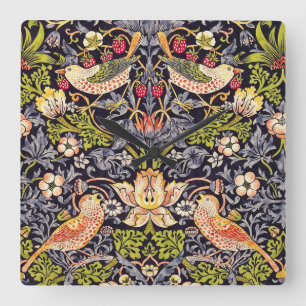 Horloge Carrée Art floral Nouveau de voleur de fraise de William