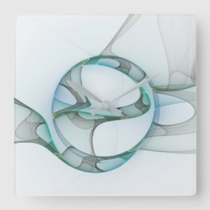 Horloge Carrée Art fractal bleu turquoise gris Élégance abstraite