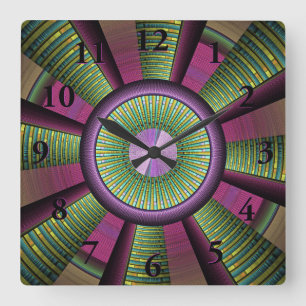 Horloge Carrée Art Fractal Moderne Rond Et Coloré