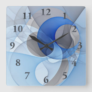 Horloge Carrée Art graphique fractal abstrait bleu gris moderne