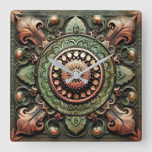 Horloge Carrée Art Mandala