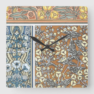 Horloge Carrée Art Nouveau floral vintage, fleurs de sagittaire