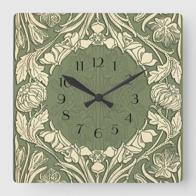 Horloge Carrée Art Nouveau Flowers Floral Border  (Recto)