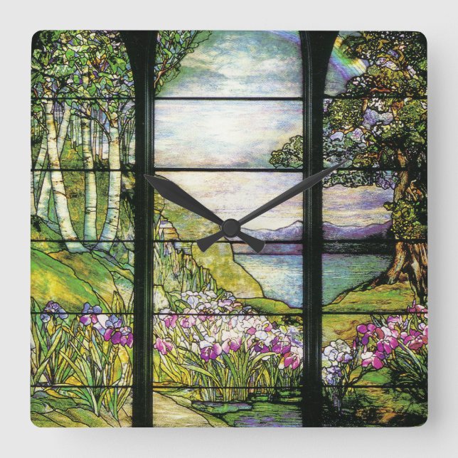 Horloge Carrée Art Nouveau Stained Glass Tiffany Nature (Recto)