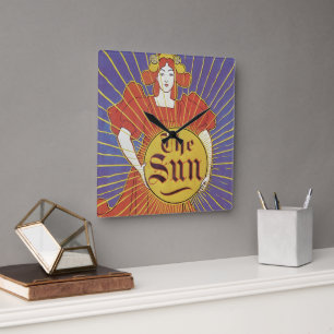 Horloge Carrée Art Nouveau vintage, Journal Le Soleil de New York