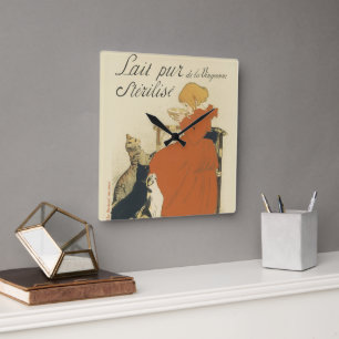 Horloge Carrée Art nouveau vintage victorien, Jeune fille aux cha