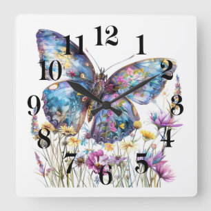 Horloge Carrée Art papillon