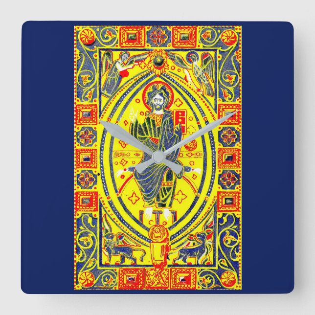 Horloge Carrée Art populaire byzantin Jésus (Recto)