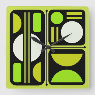 Horloge Carrée Art rétro Abstrait géométrique Chartreuse Vert