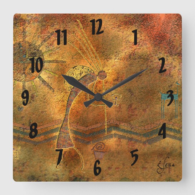 Horloge Carrée Art rupestre Kokopelli (Recto)