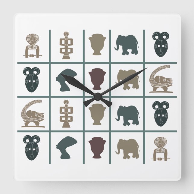 Horloge Carrée art tribal africain Abstrait (Recto)