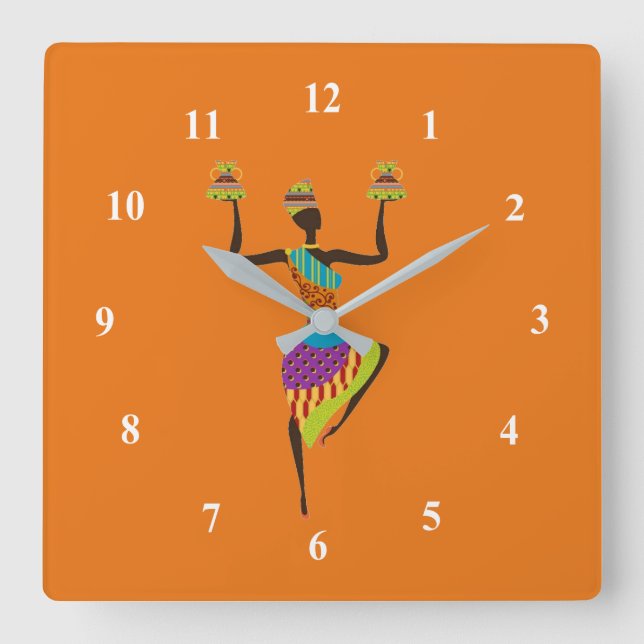 Horloge Carrée Art tribal des femmes africaines (Recto)