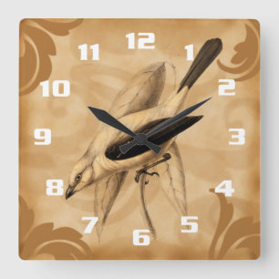 Horloge Carrée Art Vintage Oiseaux design et élégant