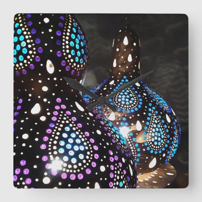 Horloge Carrée Artisanat Gourd Lanternes turques Acrylique Art (Recto)