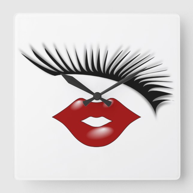 Horloge Carrée Artsy Feminine Chic Eyelashes & Lips Designer (Recto)
