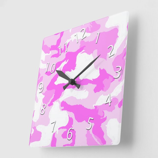 Horloge Carrée Artwork Arrière - plan de Camouflage blanc rose Fi (Angle)