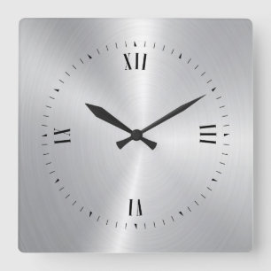 Horloge Carrée Aspect brillant en acier gris métallique