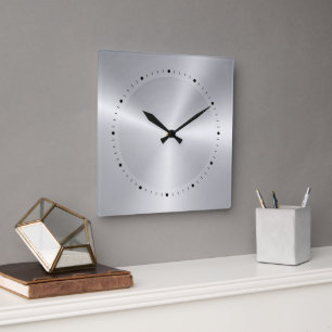 Horloge Carrée Aspect brillant en argent métallique texturé en ac