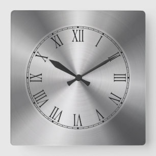 Horloge Carrée Aspect brillant en métal argenté design en acier i