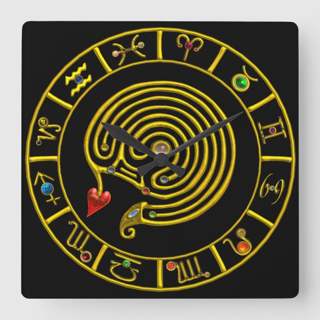 Horloge Carrée ASTRAL LABYRINTH GOLD ZODIAC CHART Astrologie (Recto)