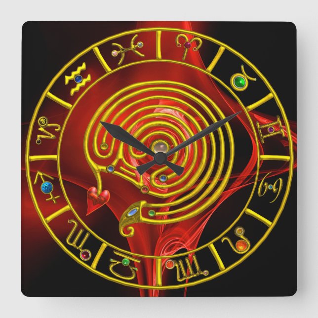 Horloge Carrée ASTRAL LABYRINTH GOLD ZODIAC CHART Astrologie (Recto)