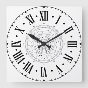 Horloge Carrée Astrologie Constellation Roue Avec Numéros Romains