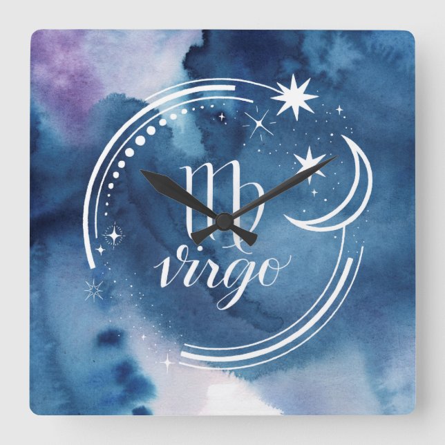 Horloge Carrée Astrologie de l'aquarelle - Virgo (Recto)