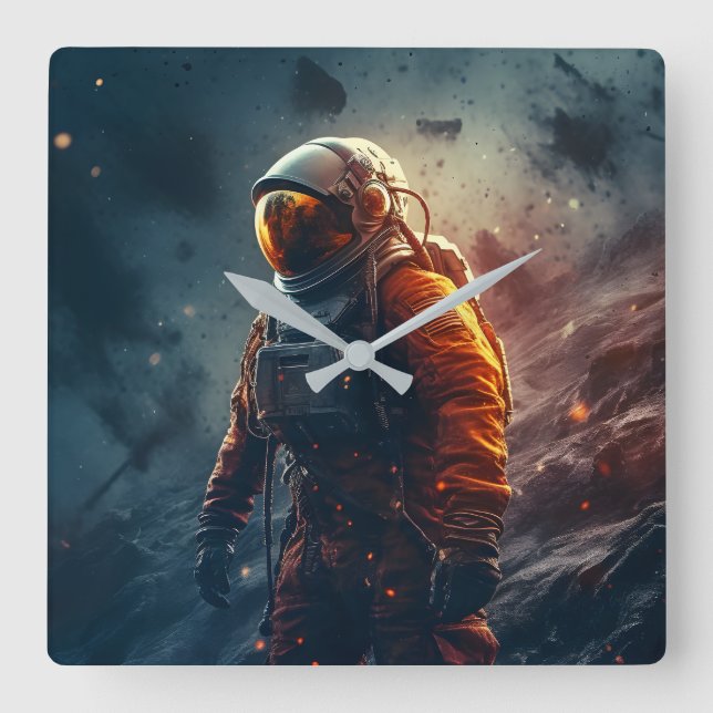 Horloge Carrée Astronaute dans l'espace (Recto)