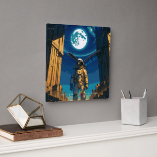 Horloge Carrée Astronaute sous la porte céleste