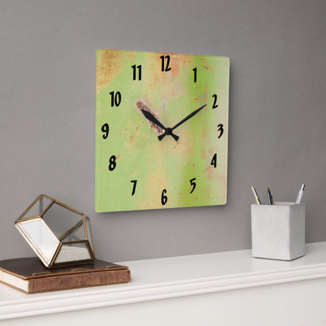 Horloge Carrée Atelier de Garage Rustique Métal Vert Patina Soudu (Bureau)