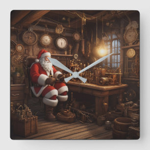 Horloge Carrée Atelier père Noël Steampunk