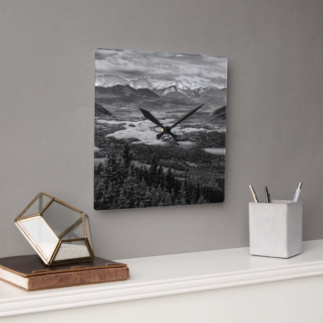 Horloge Carrée Athabasca Lookout, Monochrome Scenery Photography (Bureau)
