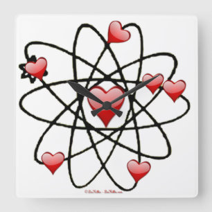 Horloge Carrée Atomic Saint-Valentin Cœurs Rouges