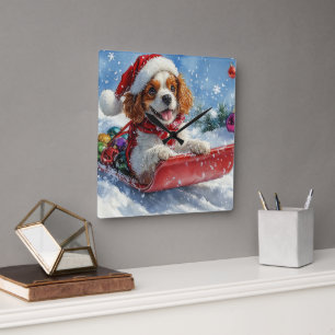 Horloge Carrée Attelage de chiens Cavalier King Charles Spaniel N