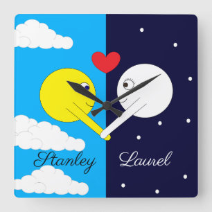 Horloge Carrée Attrait opposé : Soleil et Lune en amour