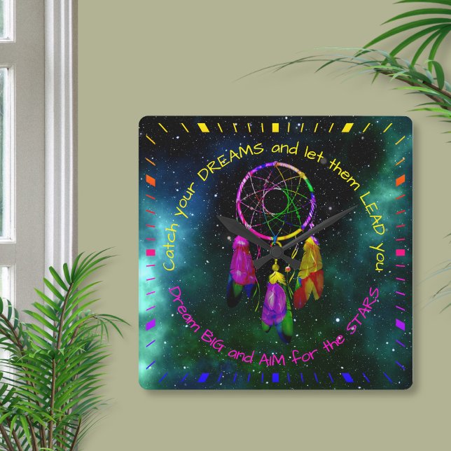 Horloge Carrée Attrapez vos rêves attrape de rêve Boho Chic (Créateur téléchargé)