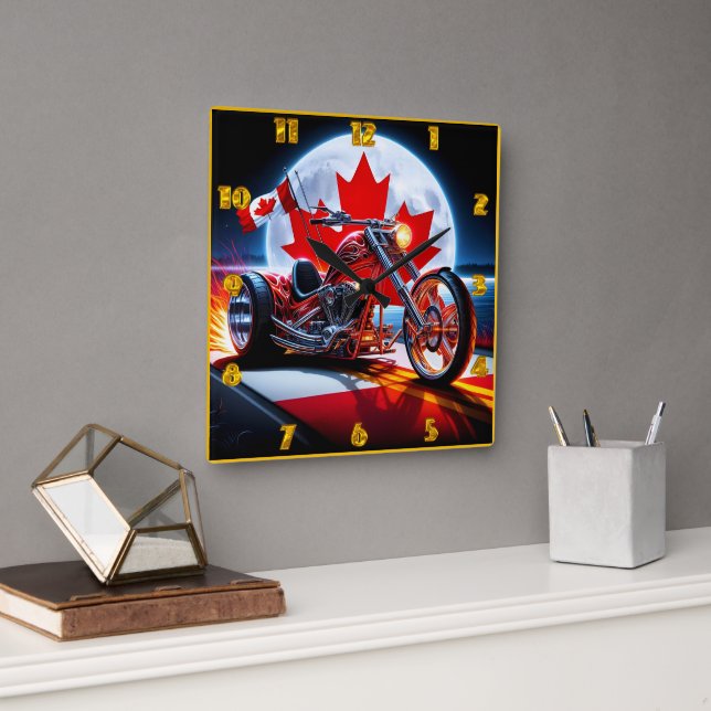 Horloge Carrée Audacieux hélico canadien sous pleine lune (Bureau)