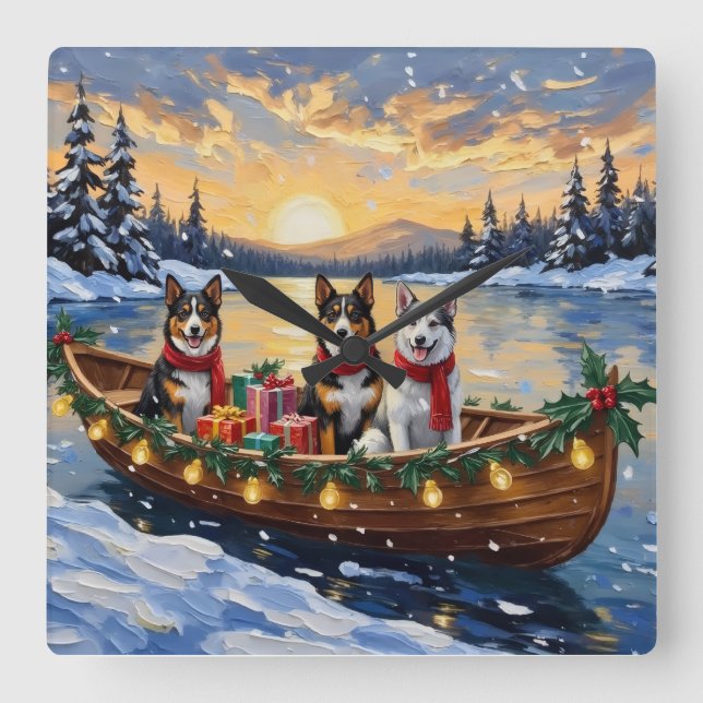 Horloge Carrée Australian Cattle Dog Christmas Boat Holiday (Recto)