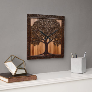Horloge Carrée Australian Wattle Tree 3D Wood Print,